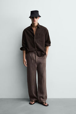 PANTAL?N RELAXED FIT 100% LINO / Marr?n / Topo
