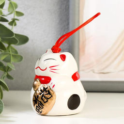 Сувенир керамика колокольчик Манэки-нэко белый 6х6,5х5,5 см - Simaland фото 5