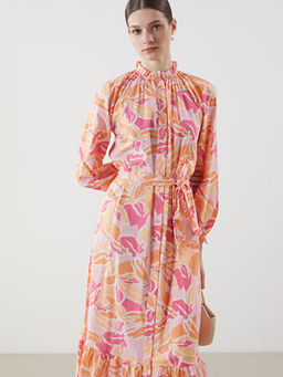 F?rf?rl? Dik Yaka ?i?ekli Kad?n G?mlek Elbise