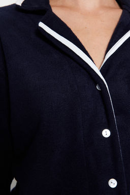 Trendyolmilla Pudra Biye Detayl? Uyku Bantl? Polar Kal?n K?sl?k Orme Pijama Tak?m? THMAW22PT0357
