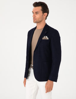 Lacivert Slim Fit Y_n Keten Kar___ml_ Ceket