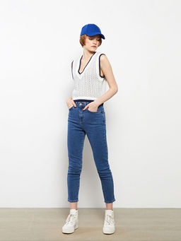 V Yaka Kendinden Desenli Kad?n Triko S?veter