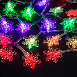 Гирлянда Нить 5 м с насадками Снежинки малые, IP20, прозрачная нить, 20 LED, свечение мульти (RG/RB), мигание, 220 В - Luazon lighting фото 2