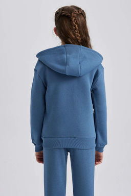 Кардиган с капюшоном для девочки из плотной ткани и мягким пухом - Defacto фото 7