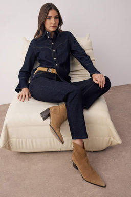Koyu Mavi Yuksek Bel Comfort Esnek YENI Mom Jeans TWOAW26JE00026