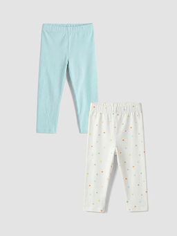 Beli Lastikli Bask?l? K?z ?ocuk Tayt 2li