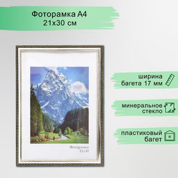 Фоторамка пластик "Камея" 21х30 см, серебро (пластиковый экран)