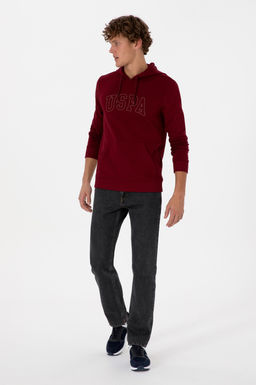 Erkek Regular Fit Kap__onlu Bordo Basic Sweatshirt Sepette S_rpriz _ndirim