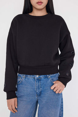 Teen Siyah Kus Gozu Detayl? Regular/Normal Kal?p Orme Sweatshirt TWOAW26SW00144 - Trendyolmilla фото 4