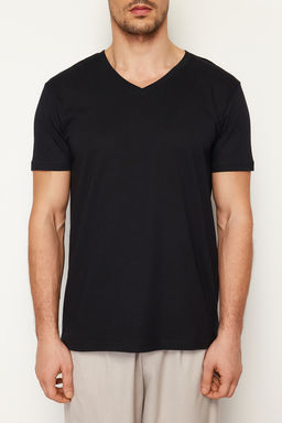TRENDYOL MAN Siyah Regular/Normal Kesim V-Yaka Basic %100 Pamuklu T-Shirt TMNSS24TS00084 - Trendyolmilla фото 5