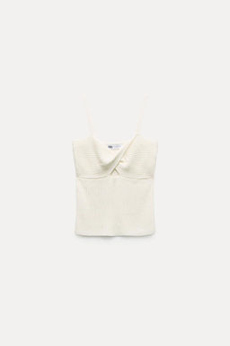 PLAIN LINEN BLEND KNIT TOP WITH KNOT DETAIL - Zara фото 3