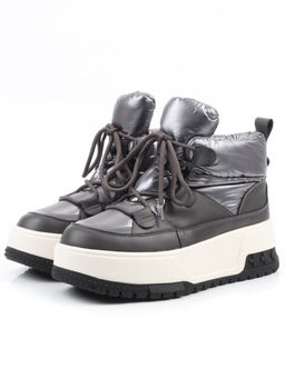 04-WG039-1M GRAY Ботинки зимние женские (натуральная кожа, курточная ткань, 100% шерсть)