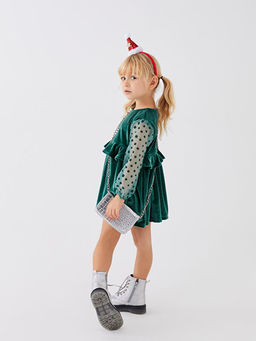 Bisiklet Yaka Uzun Kollu Kadife K?z Bebek Elbise