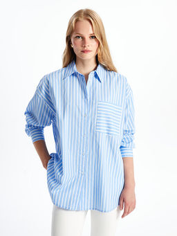 ?izgili Uzun Kollu Oversize Kad?n G?mlek