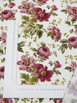 Интерьерный хлопок Бордовые пионы на белом, ш.1.5м, хлопок-100%, 215гр/м.кв - Купава фото 3