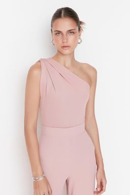 Gul Kurusu Asimetrik Yakal? Alttan C?tc?tl? Esnek Orme Body TWOSS22BD00014