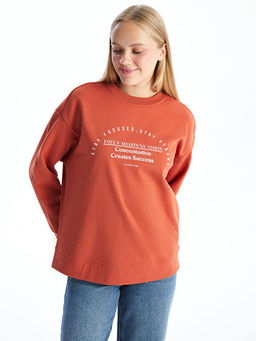 Bisiklet Yaka Bask?l? Kad?n Sweatshirt