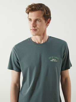 Bisiklet Yaka Bask?l? Penye Erkek Ti??rt