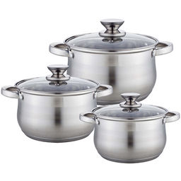 BE-614/6 Набор посуды из нерж.стали 6 пр. 2,1л, 2,9л, 3,9л со стеклянными крышками