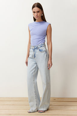 Mavi Fitted/Vucuda Oturan Buzgulu Esnek Orme Bluz TWOSS24BZ00493 - Trendyolmilla фото 2