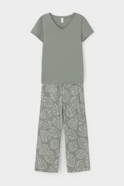 Е 20075/24/зеленый чай,тропические листья пижама жен