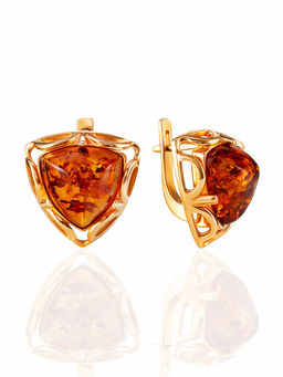 Небольшие яркие серьги с натуральным коньячным янтарём Арабеска