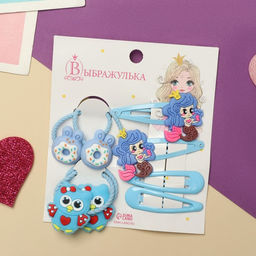 Набор для волос «Ванилька», 8 шт.: 4 резинки, 4 невидимки, принцессы, голубой