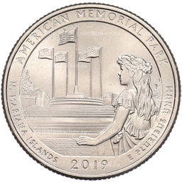 Монета 1/4 доллара (25 центов) 2019 года P США Национальные парки  №47 Американский Мемориальный Парк