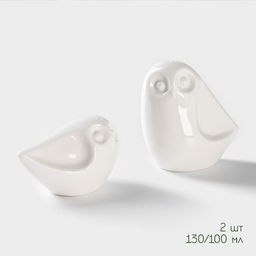 Набор для специй BellaTenero Совы, солонка 100 мл, перечница 130 мл, на бамбуковой подставке, фарфор, белый  фото 3