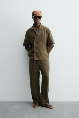 CAMISA RELAXED FIT 100%LINO / Khaki oscuro