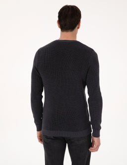 Antrasit Slim Fit Pamuk Kar___ml_ Bisiklet Yaka Triko Kazak - Cacharel фото 5