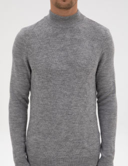 A__k Gri Melanj Slim Fit Yar_m Bal_k__ Yaka Triko Kazak - Pierre cardin фото 6