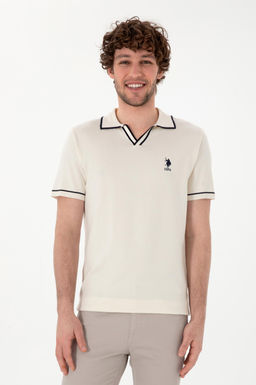 Erkek Slim Fit Polo Yaka Krem Triko Ti__rt