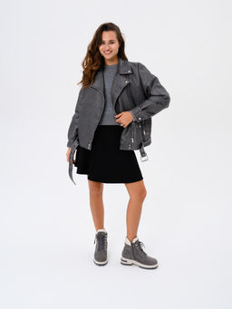 Ботинки 261.uno9gr.Серый замок замша+бежевый/байка