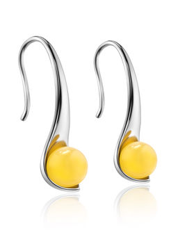 Изящные серьги с натуральным медовым янтарём Лея