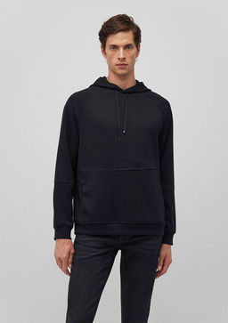 Kapusonlu Siyah Sweatshirt - Mavi фото 2