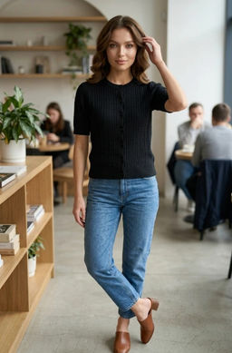 K13613 Футболка (вязаный трикотаж) ЧЕРНЫЙ