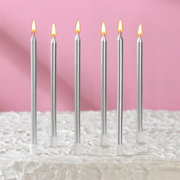 Свечи в торт коктейльные Шайн, 6 шт, 10 см, серебряный металлик