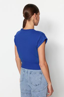 Trendyolmilla Ekru Fitted/Vucuda Oturan Bisiklet Yaka Dusuk Kol Ince Orme Bluz TWOSS22BZ0798  фото 6