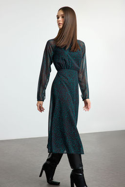 TRENDYOLMILLA Mavi Midi Leopar Desenli Dokuma K?sl?k Elbise TWOAW24EL00302 фото 9