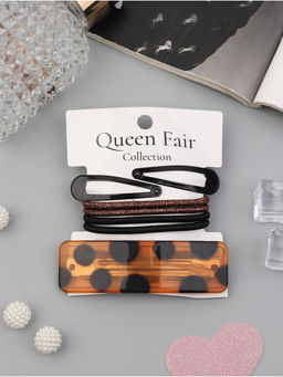 Цена за 6 шт. Набор для волос QF «Флоренс лео», 4 резинки 6.5 см, заколка - автомат 9 см, 2 заколки 4.5 см, чёрный, коричневый