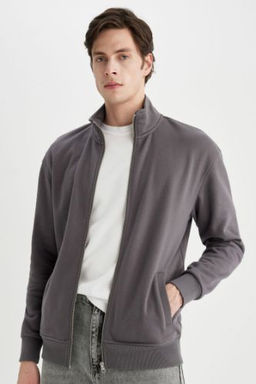 Comfort Regular Fit Rahat Kal?p Dik Yaka Fermuarl? Sweatshirt