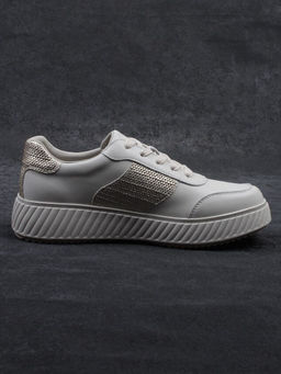 03-A1018-2 LT. BEIGE/GOLD Кроссовки женские (натуральная кожа)