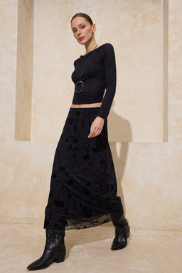 Murdum Flok Bask?l? Kalem Maxi/Uzun Tul Esnek Orme Etek TWOAW26ET00146 - Trendyolmilla фото 6