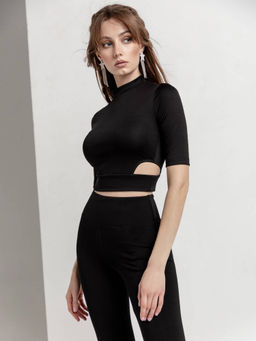 CONTE Укороченный спортивный топ с фигурными вырезами по бокам LD 1718 black black