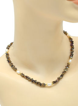 Чокер из циркона с жемчугом цв.темно-карамельный, 41см