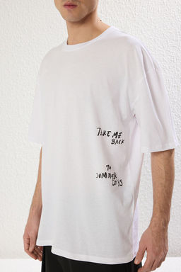TRENDYOL MAN Lacivert 0versize/Genis Kesim Yaz? Bask?l? %100 Pamuk T-Shirt TMNSS25TS00064 - Trendyolmilla фото 4