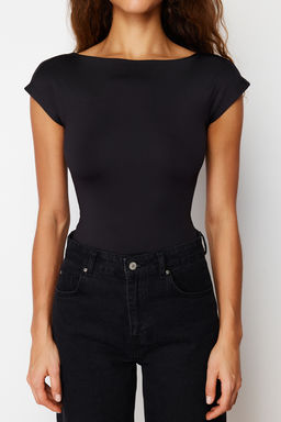 Siyah Fitted/Vucuda Oturan Kay?k Yaka Esnek C?tc?tl? Orme Body TWOSS24BD00029