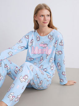 Bisiklet Yaka Marie Bask?l? Kad?n Pijama Tak?m?