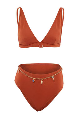 Siyah Ucgen Kapl? Zincir Charm Aksesuarl? Yuksek Bel Regular Bikini Tak?m? TBESS26BT00104 - Trendyolmilla фото 3